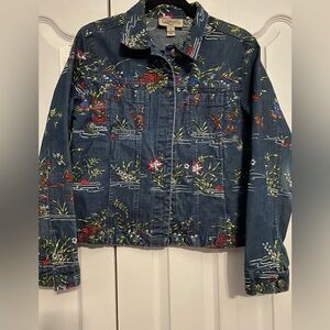 Embroidered Denim Jacket with Floral Design